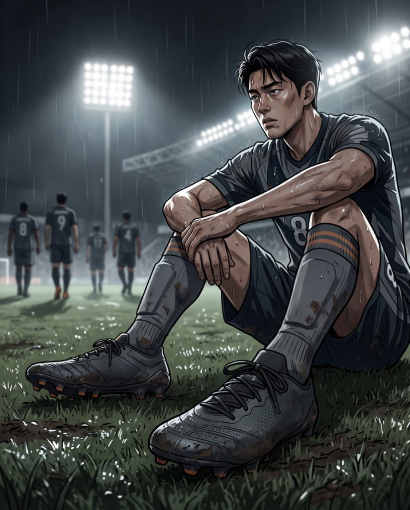 A player sitting on a rain-soaked pitch. A relationship with a character accumulating.
